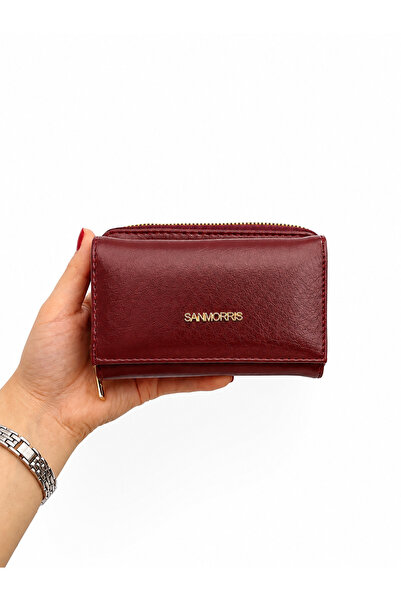 Sanmorris Women's Soft Faux Leather Multi-Card Holder Zippered Wallet Burgundy