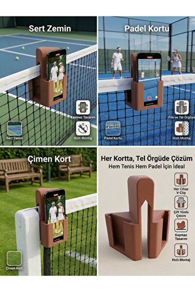 Genel Markalar 3D PLA Baskı Tenis-Padel File Üstü Akıllı Telefon Tutucu - Tüm...