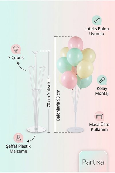 Partixa Police Car Balloon Stand Set |   Transparent 7-Piece Stand + Police Car Foil Balloon 76×59 cm + 7 Latex Balloons