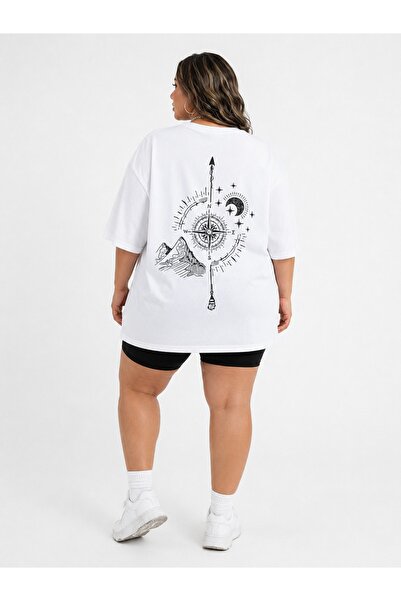 ZAVIXO Plus Size Women's Compass Mountain Back Print Oversize Crew Neck Short...
