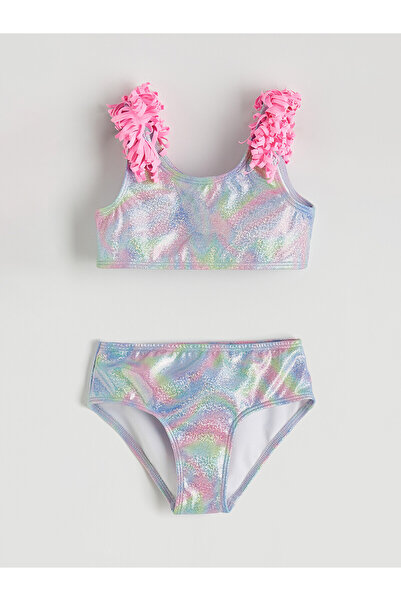 LC Waikiki Nevavm Patterned Ruffle Detailed Girls' Bikini with Difference