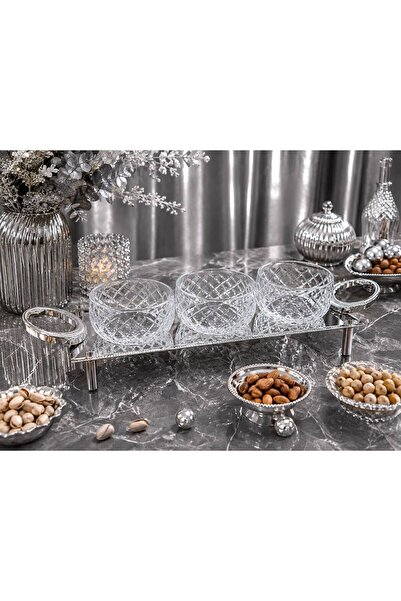 isra kristal Crystal Silver 3-Piece Bowl Set – Luxury Presentation and Servin...