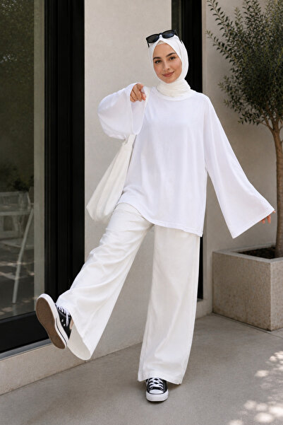 ShopFast Bisiklet Yaka İspanyol Kol sweat-Beyaz