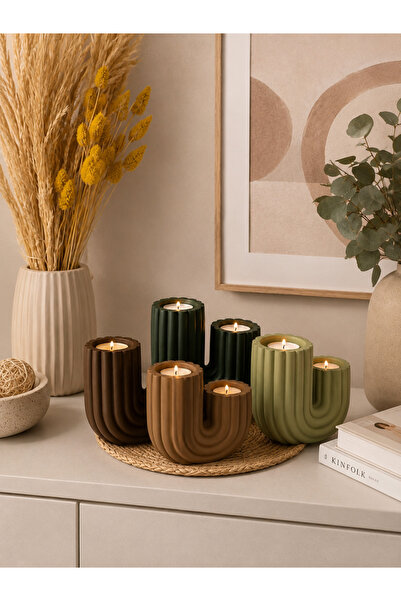 BUBUHOMEDECOR Modern Evler İçin Kaktüs Figürlü Mumluk 4lü Açık Yeşil/Koyu Yeş...