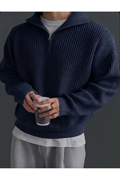 ixir Men's Long-Sleeved Oversized High-Neck Thick Winter Knit Sweater Basic Z...