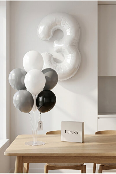 Partixa Beyaz Rakam Balon Stand Seti | Şeffaf 7’li Stand + Beyaz Rakam Folyo ...