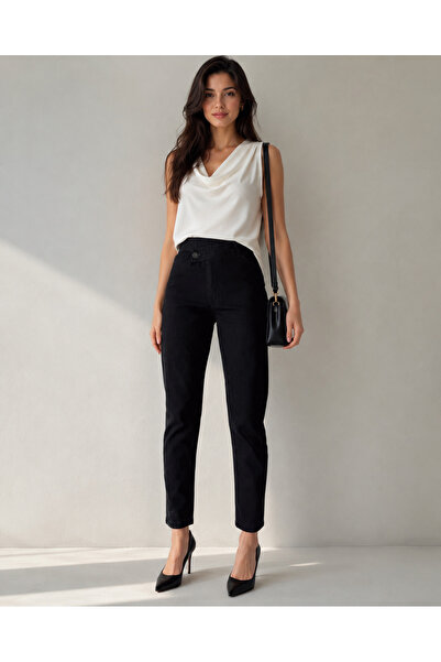 SHEVEGA PANTALONI JEANS MOM DENIM ASIMETRICI DETALIAȚI PENTRU FEMEI