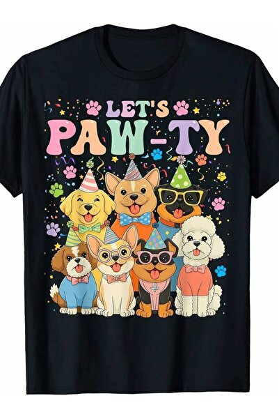 Generic تي شيرت عيد ميلاد الكلب الأليف للأولاد والبنات Let's Pawty