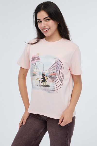 MİOVA Miomazel Kedi Baskılı Basic T-Shirt