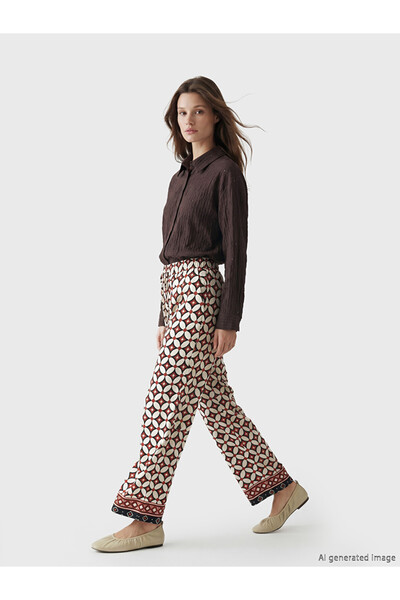 LC Waikiki Elastic Waist Patterned Wide Leg Women's Trousers