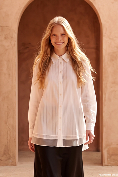 Lale Butik Tulle Detail Cotton Shirt 230171 White