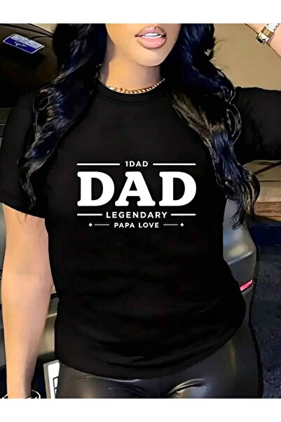 21JNRY Casual Funny Women's T-Shirt Legendary Papa Love Text Graphic Summer F...