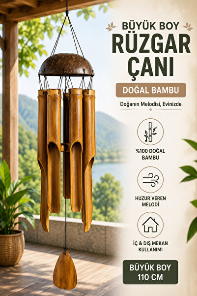 TÜTSÜ SEPETİ Büyük Boy Doğal Bambu Rüzgar Çanı Dekoratif Rüzgar Çanı Balkon B...