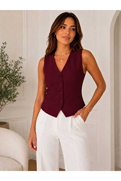 GİYİYORUM Women's Classic Vest - Stylish and Elegant V-Neck Vest with Buttone...
