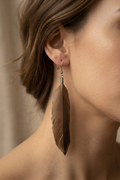 PETEK AKSESUAR Ethnic Hippie Style Ostrich Feather Earrings 9 Cm.
