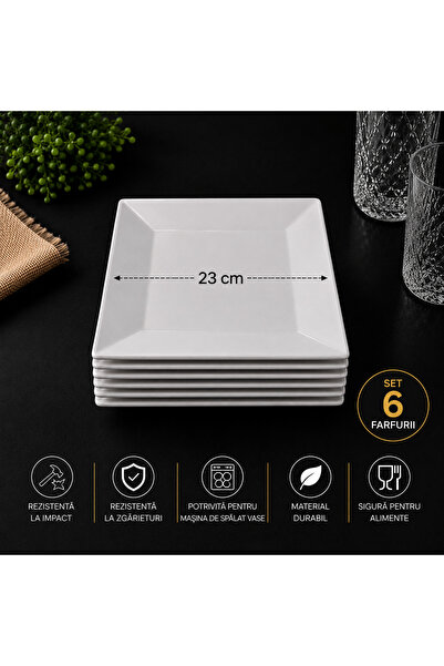 POLIGLOW Set of 6 Square Polycarbonate Plates 23 cm – Impact and Scratch Resi...