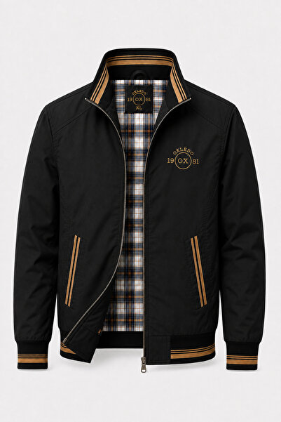 Oxledo Men's Stand Collar Embroidered Plaid Lined Zippered Seasonal Coat & Ja...