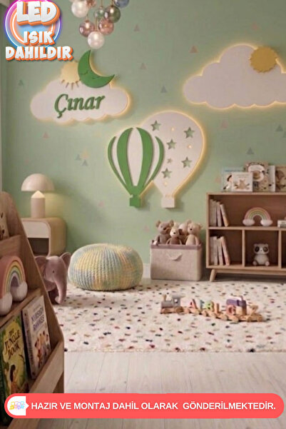 UmayBabyDekor 3’lü Set 2’Bulut 1 Balon Kişiye Özel Led Işık Gece Lambası Çocu...