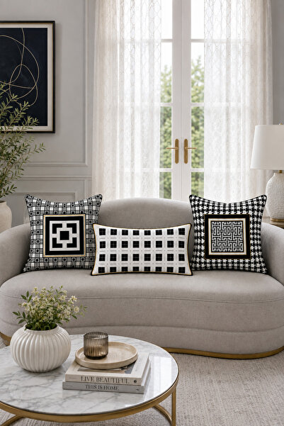 HOMESSA Monochrome Geometric 3 Piece Decorative Throw Pillow Cover