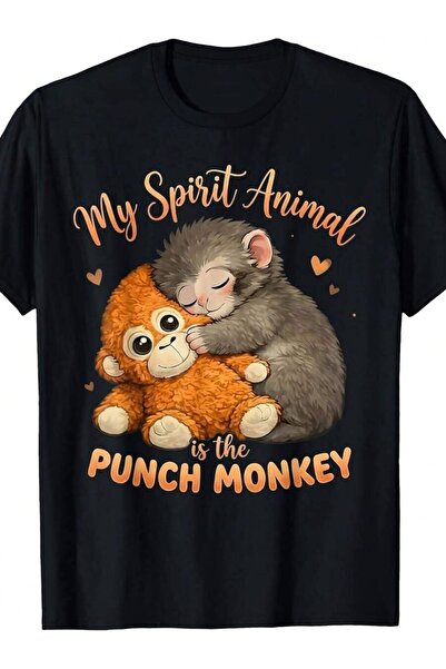 NOURAM Retro Punch Monkey Plush T-Shirt - My Spirit Animal Graphic Tee With H...