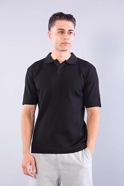 Mckanzie 109 Polo Collar Buttoned Ribbed Knit T-Shirt