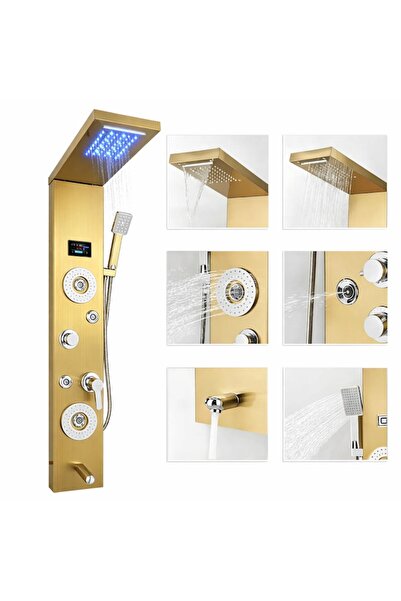 MACVI Panou dus Macvi® hidromasaj 5 functii LED digital inox auriu satin 120 ...