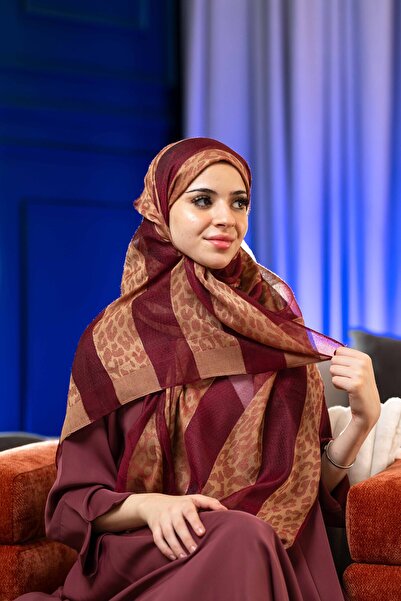 LAVİNİA Chiffon Scarf with Gold Lines and Copper Design