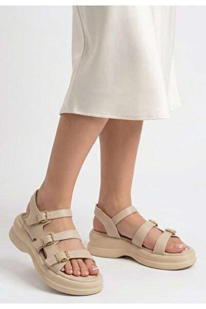 ALFA AKSESUAR 03 Cesa Beige Skin Buckle Sandals