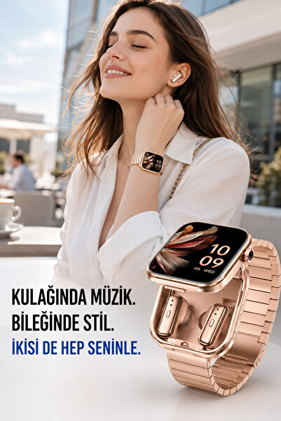 beemen Haino Teko Germany ST-11 Watch Buds 2.02 İnç AMOLED Ekranlı Kulaklıklı Akıllı Saat Bluetooth Arama 3 Kordon