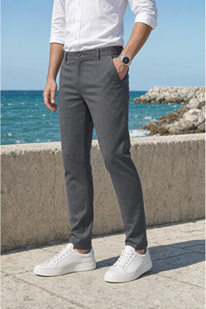 MODAMESTO Men's Smoked Slim Fit Lycra Side Pocket Ankle Length Narrow Leg Cla...