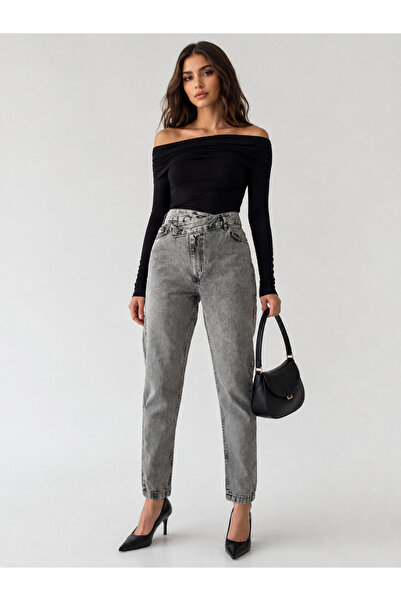 SHEVEGA PANTALONI JEANS MOM DENIM ASIMETRICI DETALIAȚI PENTRU FEMEI