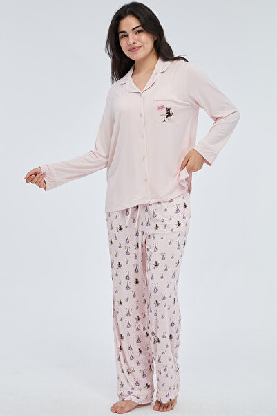 Miomazel Kedi Baskılı Uzun Kollu Pijama Takımı