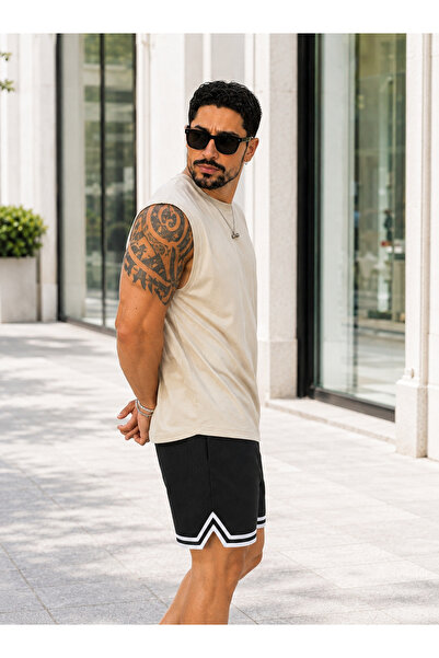 FAVORİST Gym Sport Gym Running Hiking Relax (Striped Shorts and Zero Sleeve T...