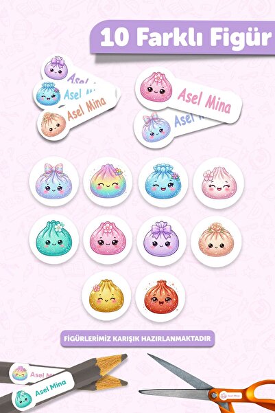 MSticker 190 Adet Kişiye Özel Okul Etiketi İsimli Kalem Defter Suluk Etiket Dayanıklı Etiket Renkli Çin Mantı