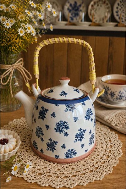 CASA DE BELLA BAMBU KULPLU ÇİNİ DESENLİ PORSELEN DEMLİK OTANTİK ÇAYDANLIK 800ML