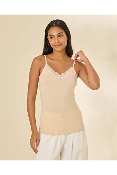 REDTAG Women Beige Lace Trim Vest