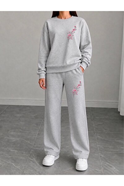 FUFLUNS Flower Printed Women's Tube-Collar Bottom/Top Sweat Suit