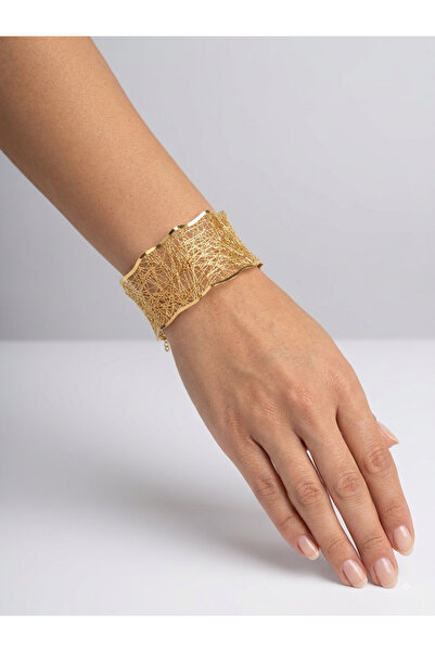 NYR Gold Silver 925 Ayar Gümüş Tül Bileklik 2,5 cm Kaf Bileklik Desensiz Ayar...