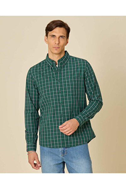 REDTAG Men Green Checked Long Sleeve Shirt