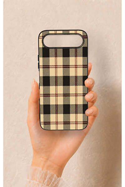 Vip Case Tecno Spark 50 5G Uyumlu Krem Ekose Desenli Silikon Kılıf