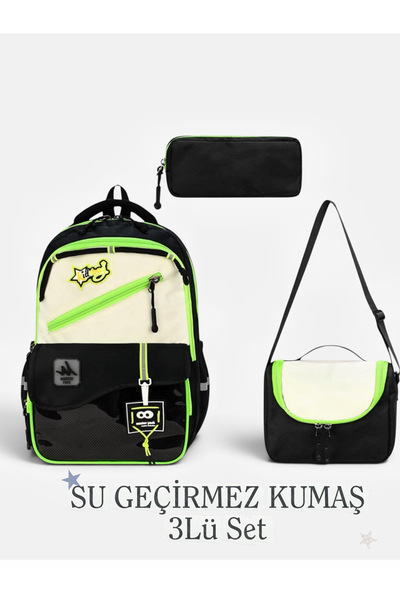 Gigi Luxe Erkek Çocuk İlkokul Çantası 3'lü Set - Ortopedik Su Geçirmez Okul Ç...