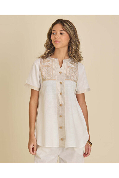 REDTAG Girls Ivory Border Print Festive Top