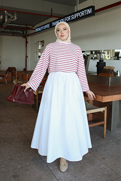onlymoon Pembe Beyaz %100 Pamuk Çizgili Body Tunik | Oversize Uzun Kadın Tuni...