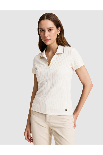 Pierre Cardin Ecru Slim Fit Basic T-Shirt 50320697-Vr019