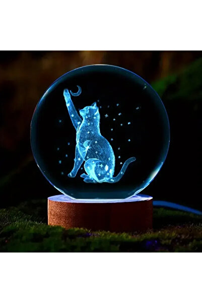 Choice 2.36inch CatandMoon 1 pc 3D Laser Cat and Moon Star carved crystal bal...
