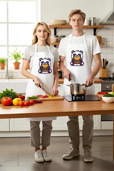 PayBuy Unisex Kitchen Chef Apron Panda Holding a Burger Cartoon Printed Relax...