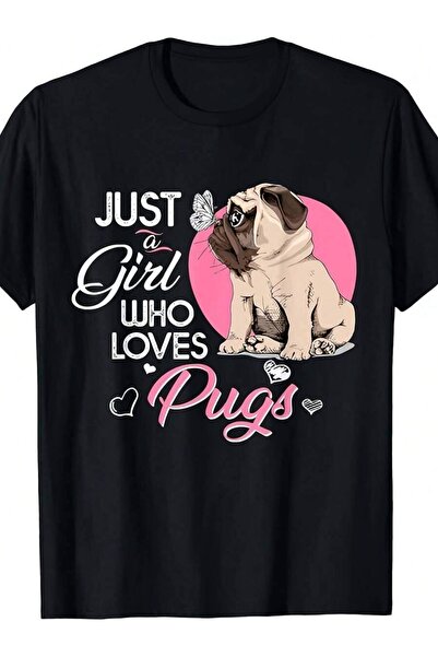 kai22 تي شيرت بطبعة "Just A Who Loves Pugs" هدية لمحبي الكلاب اللطيفة للرجال،...