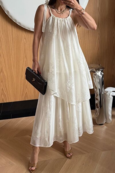 Suziş Ekru1 Asymmetric Cut Bluz and Skirt Set with Tie-Up Detail at the Colla...