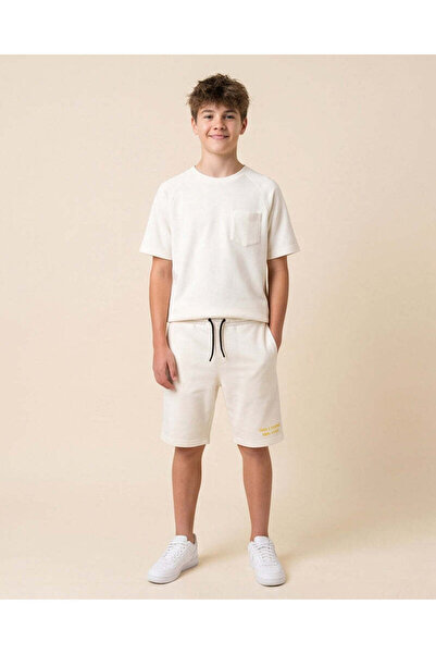 REDTAG Senior Boys Ivory Short Sleeve T-Shirt And Shorts Casual Set