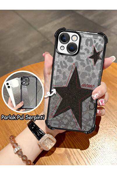 ucuc iPhone 13 Uyumlu Şeffaf Dört Köşe Silikon Kaplama Parlak Kenar Kılıf